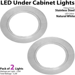 Loops 2x BRUSHED NICKEL Round Flush Under Cabinet Kitchen Light & Driver Kit - Natural White LED in Metallics - thumbnail 3