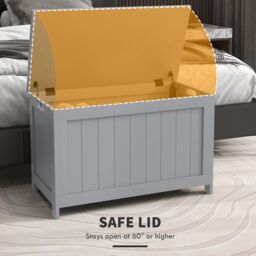 HOMCOM Storage Chest, Modern Storage Trunk with 2 Safety Hinges & Cut-out Handles, Wooden Toy Box for Living Room, Entryway, 76 x 40 x 48 cm in Grey - thumbnail 4