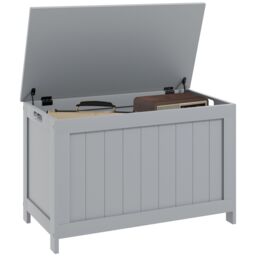 HOMCOM Storage Chest, Modern Storage Trunk with 2 Safety Hinges & Cut-out Handles, Wooden Toy Box for Living Room, Entryway, 76 x 40 x 48 cm in Grey - thumbnail 2