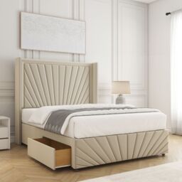 "BSSPOKE Nola Divan Bed Set Plush 54"" Headboard 2 Drawers Footend & Mattress in Cream - Size: King" - thumbnail 1