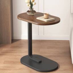 KORVIXA Walnut C‑Shaped Sofa End Side Table Wooden Top Metal Frame - Size: 100 cm x 100 cm - thumbnail 3
