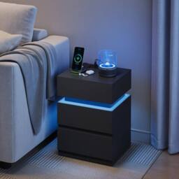 FORGEVIO Drawer Bedside Table Nightstand with Charging Station 2 in Black - thumbnail 5