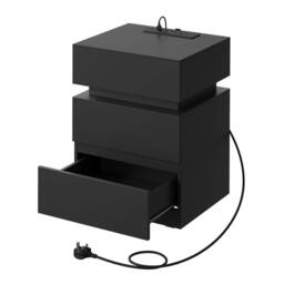 FORGEVIO Drawer Bedside Table Nightstand with Charging Station 2 in Black - thumbnail 4
