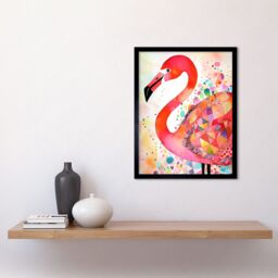 "Artery8 Wall Art Print Flamingo Bird With Patterns Folk Art Watercolour Painting Art Framed in Black - Size: W12"" x H16""" - thumbnail 2