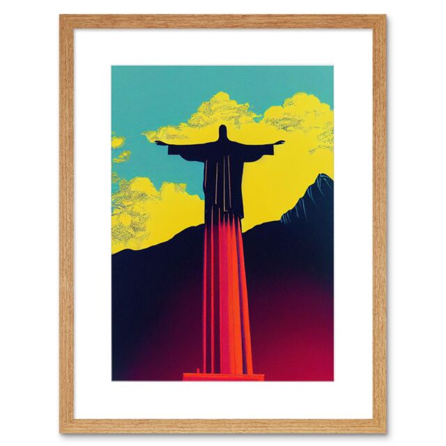 "Artery8 Wall Art Print Christ the Redeemer Rio Brazil Pop Artwork Framed 9X7 Inch in Beige - Size: W7"" x H9""" - image 1