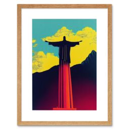 "Artery8 Wall Art Print Christ the Redeemer Rio Brazil Pop Artwork Framed 9X7 Inch in Beige - Size: W7"" x H9""" - thumbnail 1
