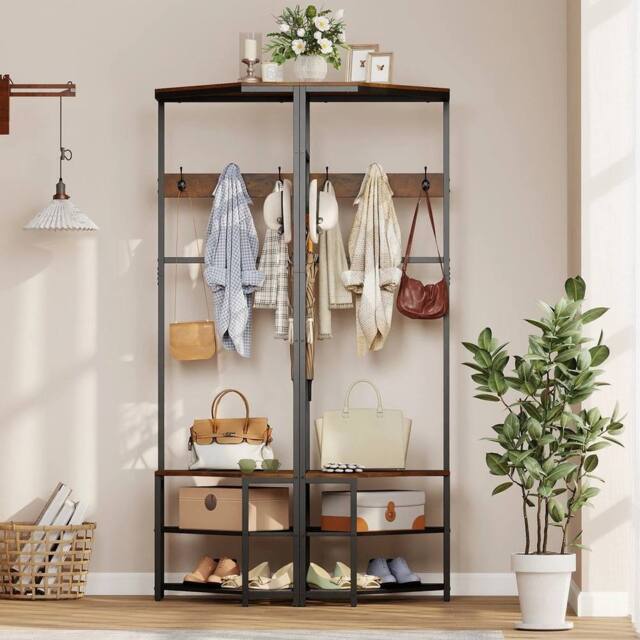 Kelvenix Freestanding Coat Rack with Shoe Racks in Black - Size: 0.6m2 - image 1