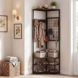 Kelvenix Freestanding Coat Rack with Shoe Racks in Black - Size: 0.6m2 - thumbnail 3