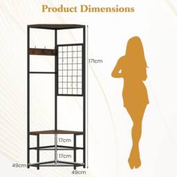 Kelvenix Freestanding Coat Rack with Shoe Racks in Black - Size: 0.6m2 - thumbnail 2