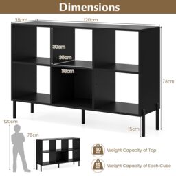 Costway 6-Cube Storage Bookcase Wooden Open Bookshelf in Black - thumbnail 2