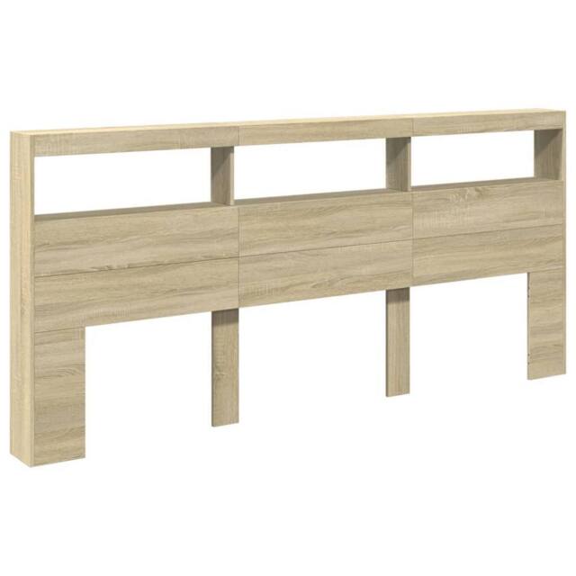 Berkfield Home Headboard Cabinet with LED Sonoma Oak 220x17x102 cm in Light Oak - Size: 220 x 17 x 102 cm - image 1