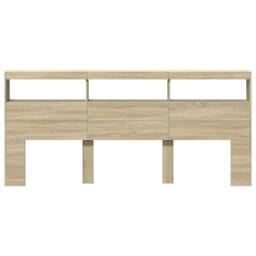 Berkfield Home Headboard Cabinet with LED Sonoma Oak 220x17x102 cm in Light Oak - Size: 220 x 17 x 102 cm - thumbnail 6