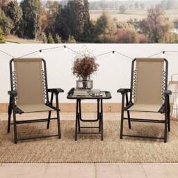 ERGOVEXA Three-Piece Garden Table & Chair Set, Khaki - thumbnail 3