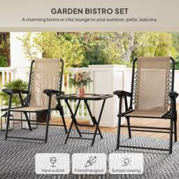 ERGOVEXA Three-Piece Garden Table & Chair Set, Khaki - thumbnail 4
