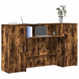 Berkfield Home Reception Desk Smoked Oak 180x50x103.5 cm Engineered Wood in Brown - thumbnail 2