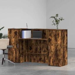 Berkfield Home Reception Desk Smoked Oak 180x50x103.5 cm Engineered Wood in Brown - thumbnail 1