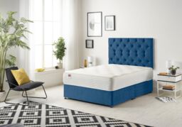Somnior Premier Divan Bed with 24Cm Deep Mattress & Headboard In Plush Fabric in Navy - Size: Small Single - thumbnail 1