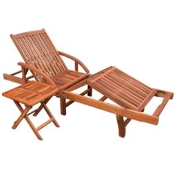 Berkfield Home Sun Lounger with Table Solid Acacia Wood in Brown - thumbnail 2