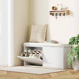Wyld Haus White Shoe Bench Cushioned Seat & 2 Flip Drawers Fits Up to 10 Pairs - thumbnail 3