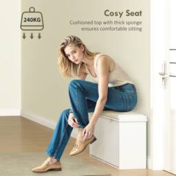 Wyld Haus White Shoe Bench Cushioned Seat & 2 Flip Drawers Fits Up to 10 Pairs - thumbnail 8