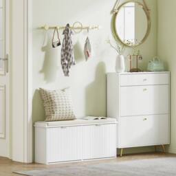 Wyld Haus White Shoe Bench Cushioned Seat & 2 Flip Drawers Fits Up to 10 Pairs - thumbnail 9