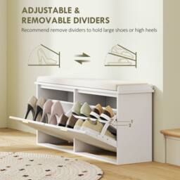 Wyld Haus White Shoe Bench Cushioned Seat & 2 Flip Drawers Fits Up to 10 Pairs - thumbnail 7