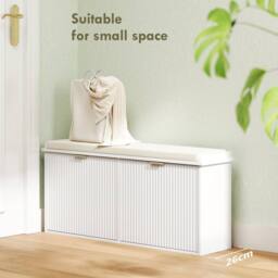 Wyld Haus White Shoe Bench Cushioned Seat & 2 Flip Drawers Fits Up to 10 Pairs - thumbnail 5