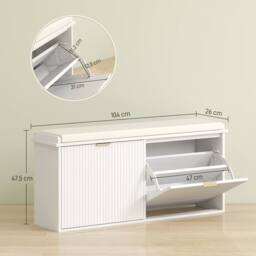 Wyld Haus White Shoe Bench Cushioned Seat & 2 Flip Drawers Fits Up to 10 Pairs - thumbnail 4