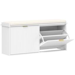 Wyld Haus White Shoe Bench Cushioned Seat & 2 Flip Drawers Fits Up to 10 Pairs - thumbnail 2