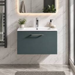 Bathroom Kingdom Piatta Smoked Sage Wall Hung Basin Drawer Vanity 600mm in Teal - thumbnail 3