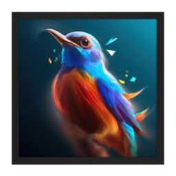 "Artery8 Wall Art Print Bird Portrait Bright Blue Orange Colourful Painting Square Framed Picture 16X16 Inch in Black - Size: W16"" x H16""" - thumbnail 1