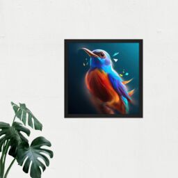 "Artery8 Wall Art Print Bird Portrait Bright Blue Orange Colourful Painting Square Framed Picture 16X16 Inch in Black - Size: W16"" x H16""" - thumbnail 2