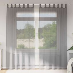 Berkfield Home Voile Curtains with Loops 2 pcs Dark Grey 140x225 cm - thumbnail 1