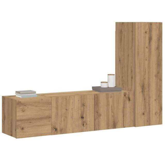 Berkfield Home Wall Mounted TV cabinets 3 pcs Artisan Oak Engineered Wood in Brown - image 1