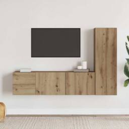 Berkfield Home Wall Mounted TV cabinets 3 pcs Artisan Oak Engineered Wood in Brown - thumbnail 3