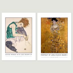 Artery8 Wall Art Print Classic Paintings Schiele Seated Woman Klimt Adele Vermeer Pearl Earring Da Vinci Mona Lisa A4 Poster Pack of 4 Wall Art - thumbnail 2
