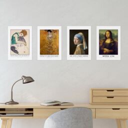 Artery8 Wall Art Print Classic Paintings Schiele Seated Woman Klimt Adele Vermeer Pearl Earring Da Vinci Mona Lisa A4 Poster Pack of 4 Wall Art - thumbnail 4