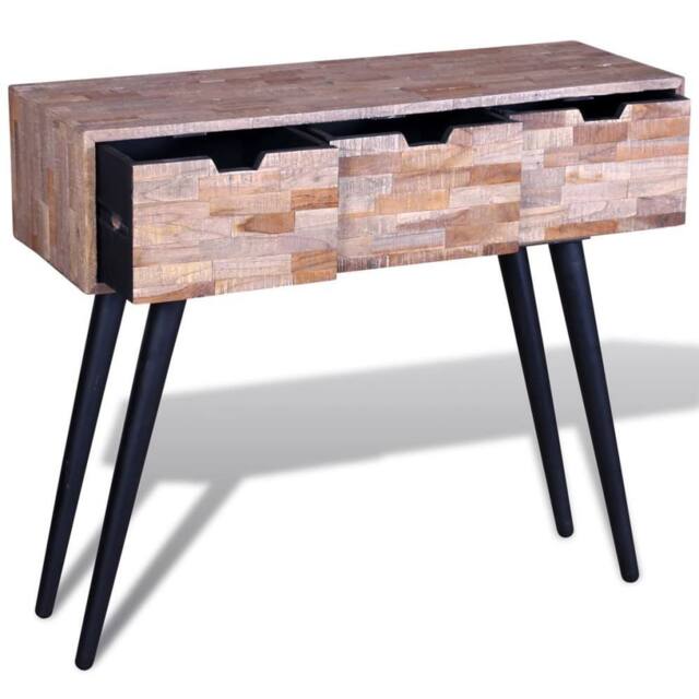 Berkfield Home Beautiful Console Table with 3 Drawers Reclaimed Teak Wood in Brown - image 1