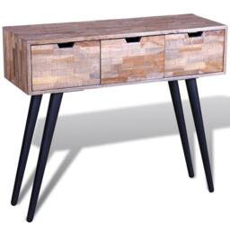 Berkfield Home Beautiful Console Table with 3 Drawers Reclaimed Teak Wood in Brown - thumbnail 6