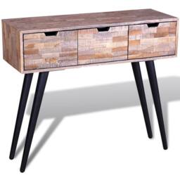 Berkfield Home Beautiful Console Table with 3 Drawers Reclaimed Teak Wood in Brown - thumbnail 5