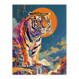"Artery8 Wall Art Print Japanese Tiger in Sun Abstract Colourful Classic Poster - Size: W12"" x H16""" - thumbnail 1