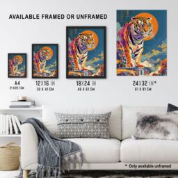 "Artery8 Wall Art Print Japanese Tiger in Sun Abstract Colourful Classic Poster - Size: W12"" x H16""" - thumbnail 3
