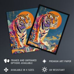 "Artery8 Wall Art Print Japanese Tiger in Sun Abstract Colourful Classic Poster - Size: W12"" x H16""" - thumbnail 2