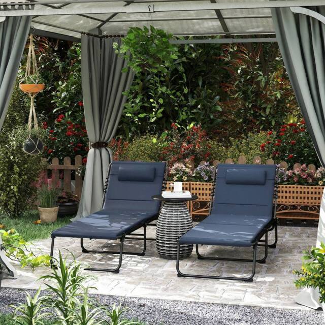 OUTSUNNY Folding Sun Loungers Set of 2, Reclining Sun Bed, Dark Blue - image 1