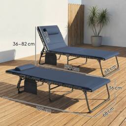 OUTSUNNY Folding Sun Loungers Set of 2, Reclining Sun Bed, Dark Blue - thumbnail 3