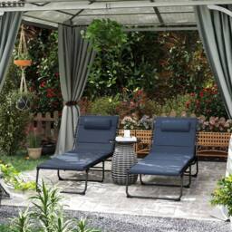 OUTSUNNY Folding Sun Loungers Set of 2, Reclining Sun Bed, Dark Blue - thumbnail 1