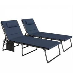 OUTSUNNY Folding Sun Loungers Set of 2, Reclining Sun Bed, Dark Blue - thumbnail 2