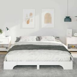 Berkfield Home Floor Bed Frame with Storage White 160 x 210 cm Wood - thumbnail 4
