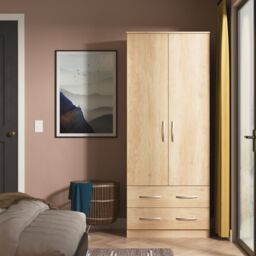 Ready Assembled 2 U Hampshire 2 Door 2 Drawer Wardrobe (Ready Assembled) in Light Brown - thumbnail 1