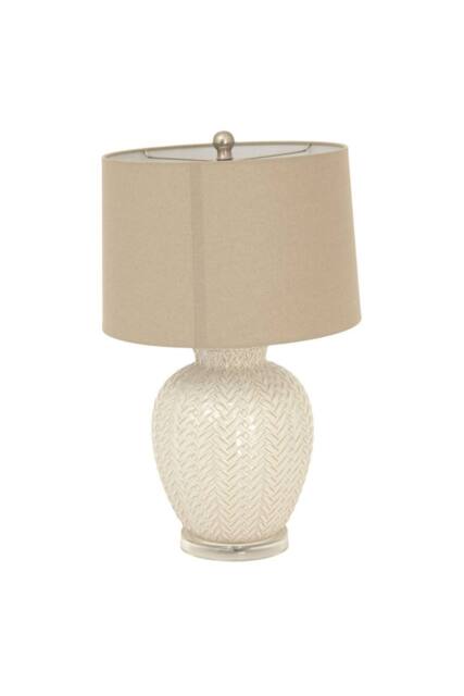 KDMD Twill Weave Ceramic Table Lamp With Linen Shade in Cream - image 1